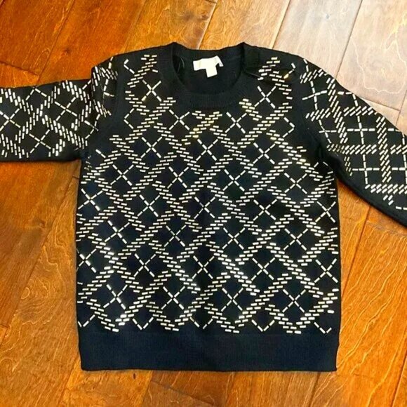 EUC Michael Kors Soft Black Gold Stud Pullover Sweater EUC - Picture 2 of 5